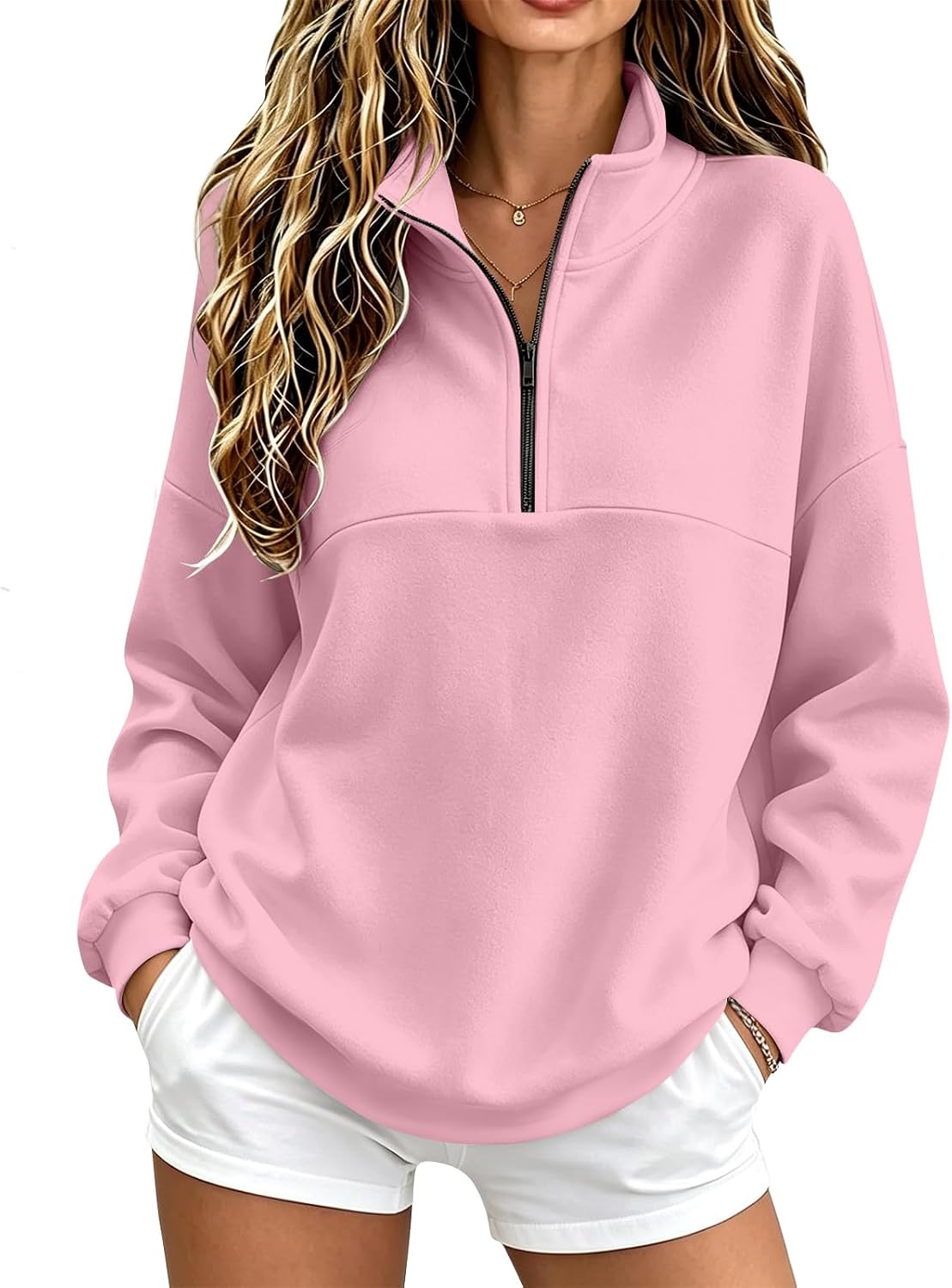 Quarter Zip Sweatshirt Women Fleece 1\/4 Zipper Tunic Ladies Sweatshirts | One Quarter Zip, Baggy Basic Fitted, Thermal Thin Warmy, Vintage Sweatshirt, Casual Cute Funny, Winter Fall Spring