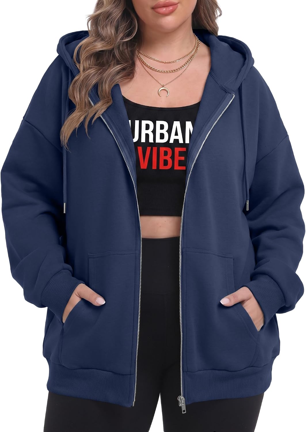 OLRIK Women's Plus Size Zip Up Hoodie 2026 Fall Jacket Casual Sweatshirt | 60% Cotton, Thick Fabric, Lightweight Fleece-Lined, Cozy Oversized Jacket, Drop Shoulder, Kangaroo Pockets, Machine Washable