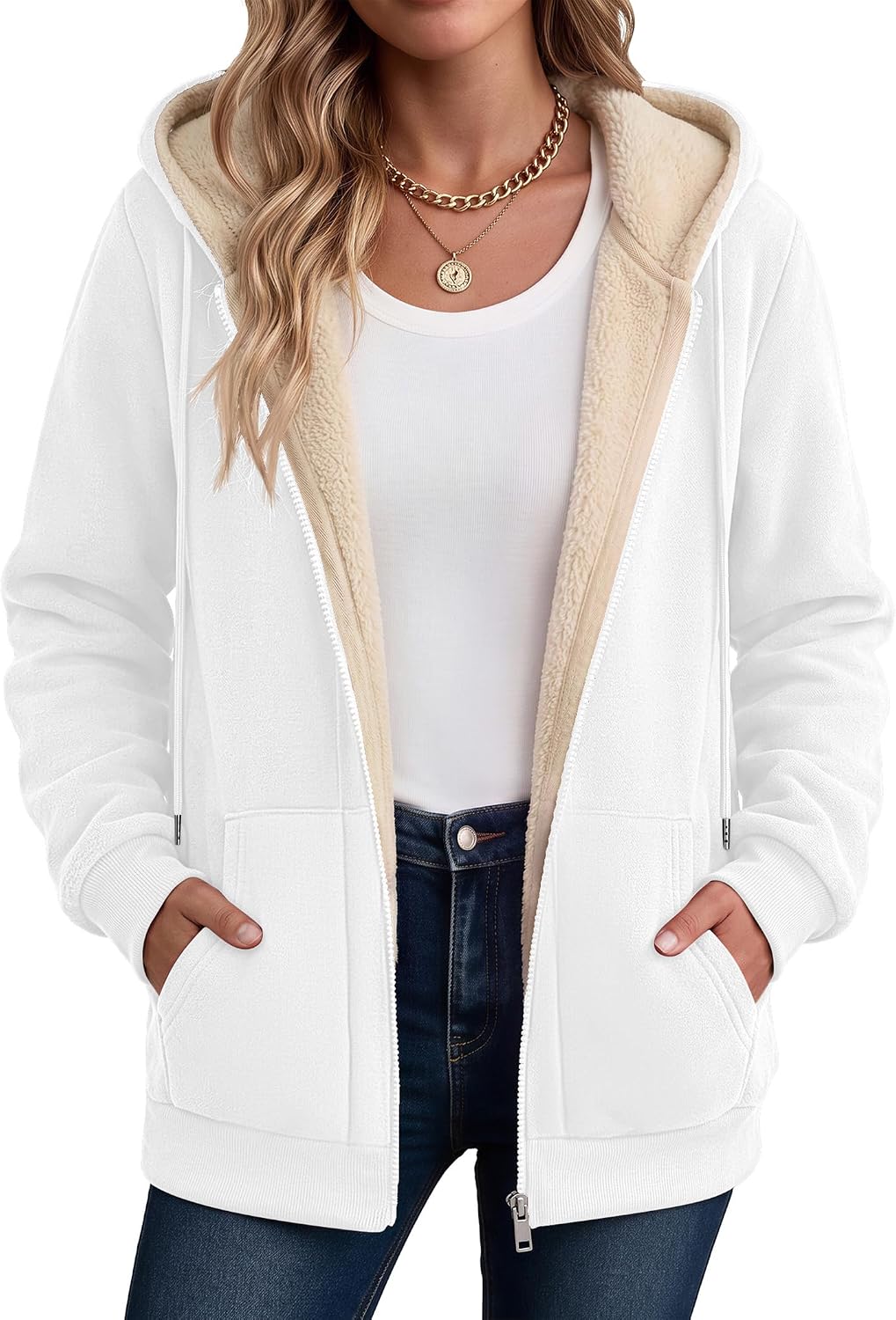 Zeagoo Women Sherpa Fleece Jacket Zip Up Thick Warm Hoodie Fall Winter Coat | Comfy Fleece Lined,Long Sleeve Full-Zip Jacket,Drawstring Hooded, Kangaroo Pocket,Casual Winter Outerwear Coat
