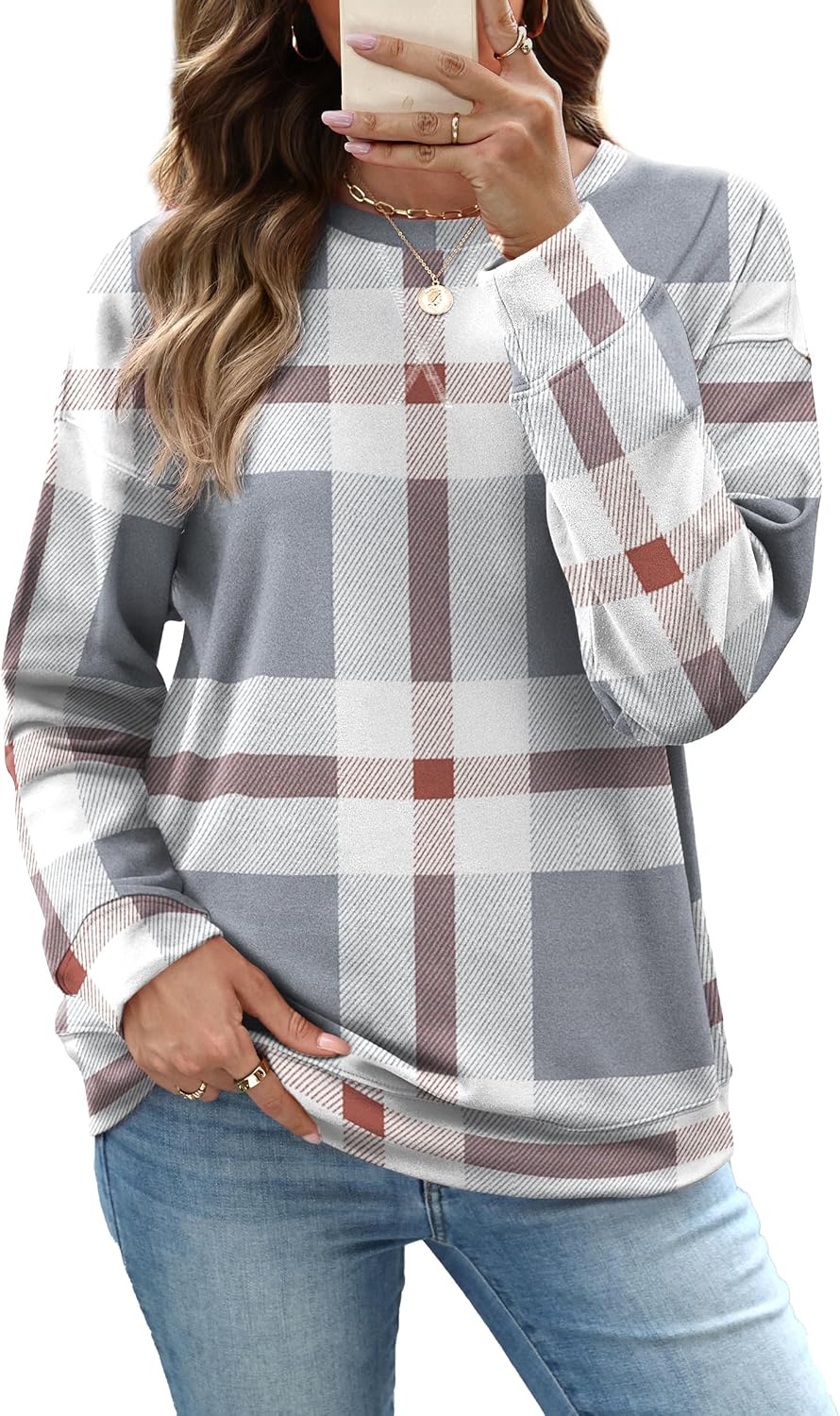RUMIA Women's Crew Neck Sweatshirt Long Sleeve Tops for Women Fall Clothes | Outfits 2026 Fashion,Comfy Loose Fit Shirts,Casual Basic Pullover
