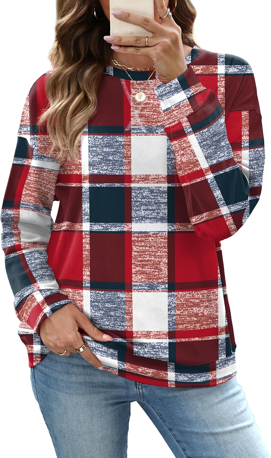 RUMIA Women's Crew Neck Sweatshirt Long Sleeve Tops for Women Fall Clothes | Outfits 2026 Fashion,Comfy Loose Fit Shirts,Casual Basic Pullover