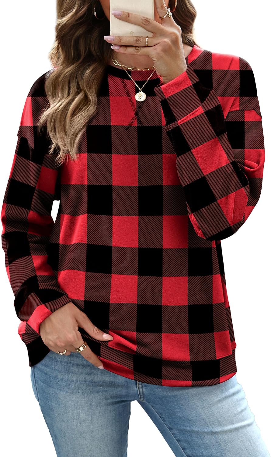 RUMIA Women's Crew Neck Sweatshirt Long Sleeve Tops for Women Fall Clothes | Outfits 2026 Fashion,Comfy Loose Fit Shirts,Casual Basic Pullover