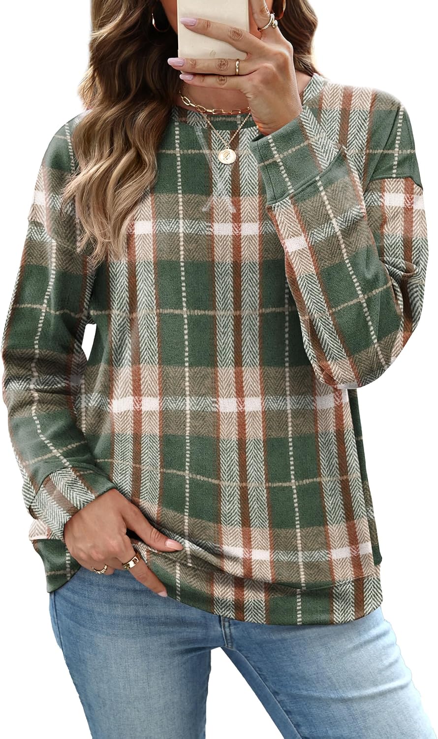 RUMIA Women's Crew Neck Sweatshirt Long Sleeve Tops for Women Fall Clothes | Outfits 2026 Fashion,Comfy Loose Fit Shirts,Casual Basic Pullover