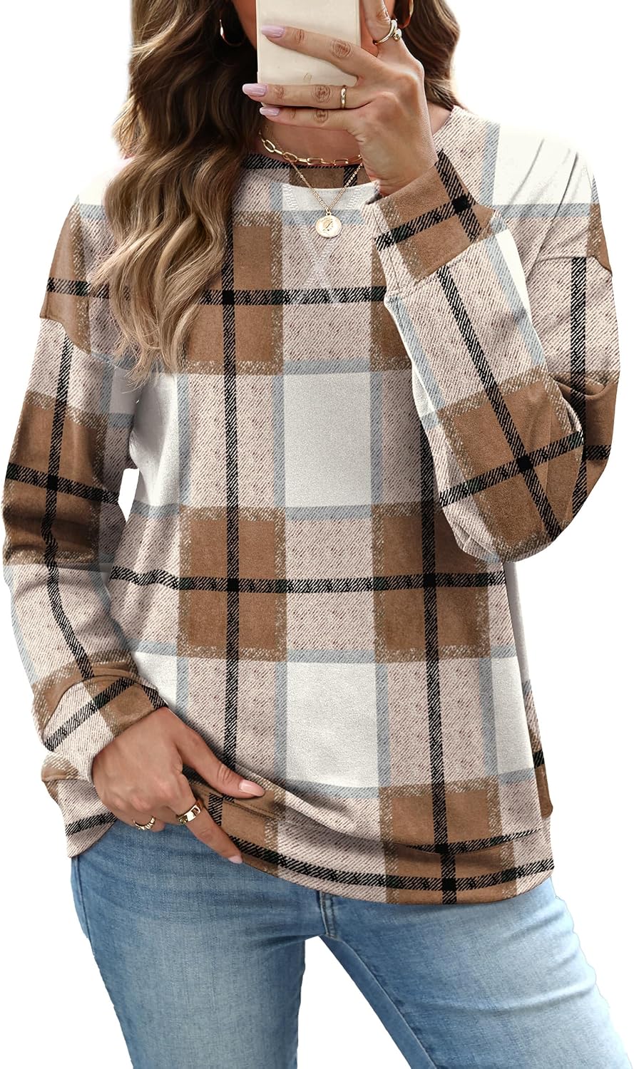 RUMIA Women's Crew Neck Sweatshirt Long Sleeve Tops for Women Fall Clothes | Outfits 2026 Fashion,Comfy Loose Fit Shirts,Casual Basic Pullover