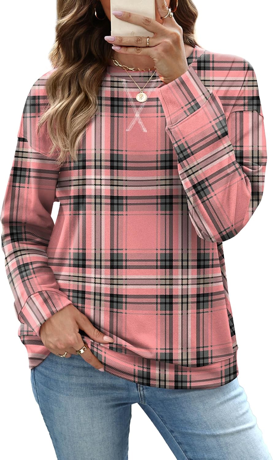 RUMIA Women's Crew Neck Sweatshirt Long Sleeve Tops for Women Fall Clothes | Outfits 2026 Fashion,Comfy Loose Fit Shirts,Casual Basic Pullover