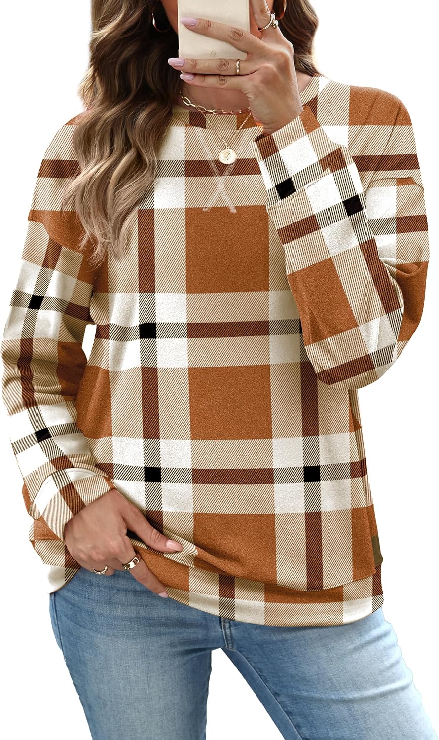 RUMIA Women's Crew Neck Sweatshirt Long Sleeve Tops for Women Fall Clothes | Outfits 2026 Fashion,Comfy Loose Fit Shirts,Casual Basic Pullover