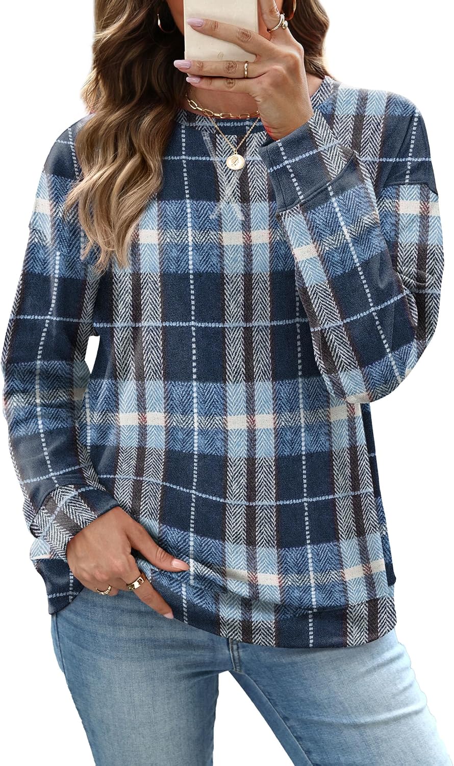 RUMIA Women's Crew Neck Sweatshirt Long Sleeve Tops for Women Fall Clothes | Outfits 2026 Fashion,Comfy Loose Fit Shirts,Casual Basic Pullover